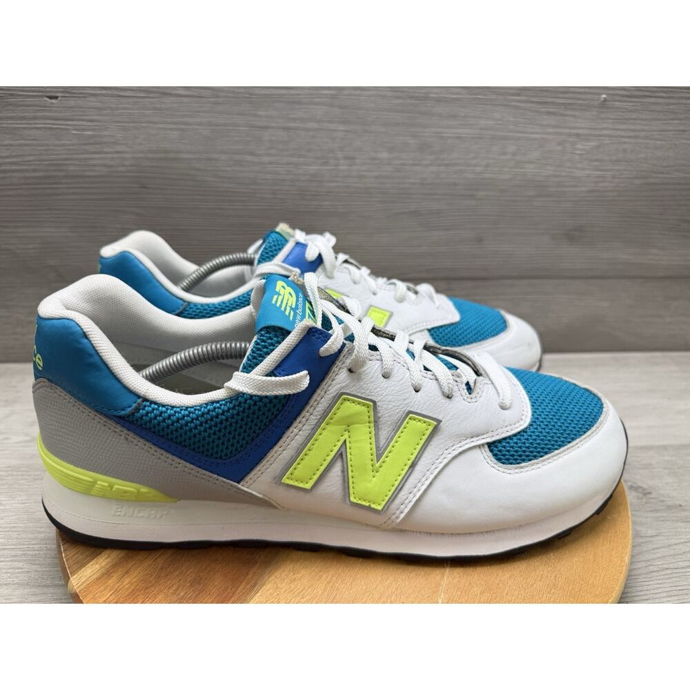 New Balance 574v2 Casual Sneakers, ML574PWB, Wht/Teal/Neon, Mens 13